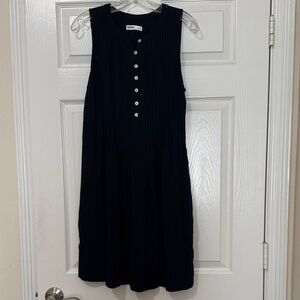 Sonoma Pintuck Sleeveless Button Front Black Dress Pockets Flowy Size M